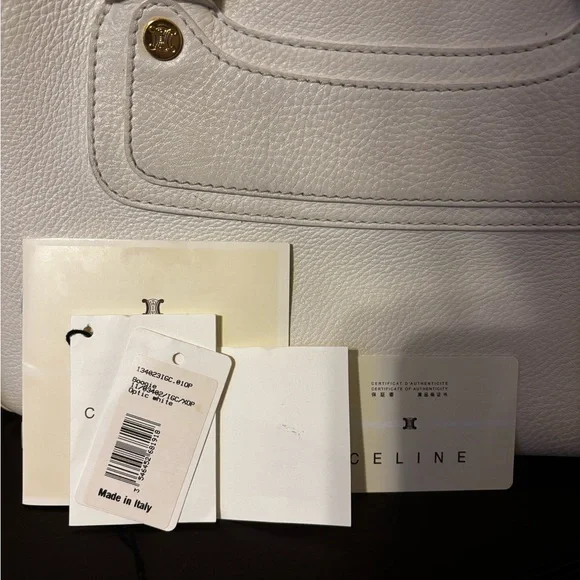 Celine Boogie White Leather Handbag with Gold Accents